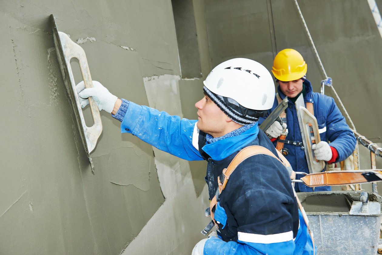 Workers at Plastering Facade Work